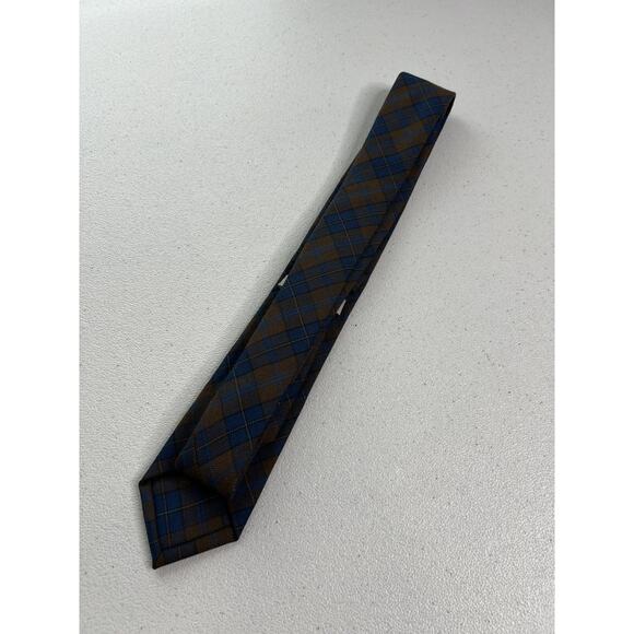 Public Opinion Brown and Blue Plaid Wool/Polyester Designer Skinny Tie - Picture 4 of 7